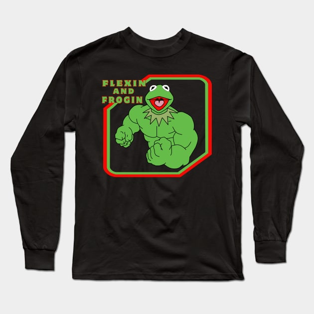 Muppets Kermit The Muscle Frog Long Sleeve T-Shirt by Ilustradamus